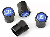 Защитные металлические колпачки на ниппель, золотник автомобильных колес с логотипом Lada Лада - черные