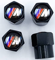 Защитные металлические колпачки на ниппель, золотник автомобильных колес с логотипом BMW M серия - черные