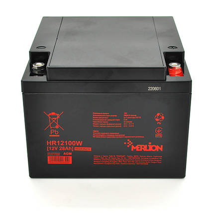 Акумуляторна батарея MERLION HR12100W, 12V 28Ah Black ( 166 х 175 х 125 (125) ), фото 1