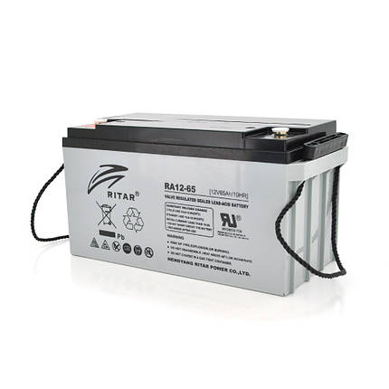 Акумуляторна батарея AGM RITAR RA12-65, Gray Case, 12 V 65.0 Ah ( 350 x 167 x 182) Q1, фото 1