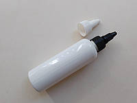 100 - 107 мл ПЭТ Круглый белый с белым, черным носиком с крышкой, закруткой пластик, пластмассовый для клея