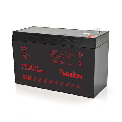 Акумуляторна батарея MERLION HR1226W, 12 V 8 Ah ( 151 х 65 х 94 (100) ), 2.2 kg Black Q10/420, фото 1