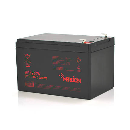 Акумуляторна батарея MERLION HR1250W, 12 V 13 Ah Black ( 152 х 99 х 95 (100) ), 3.5 kg Q6, фото 1