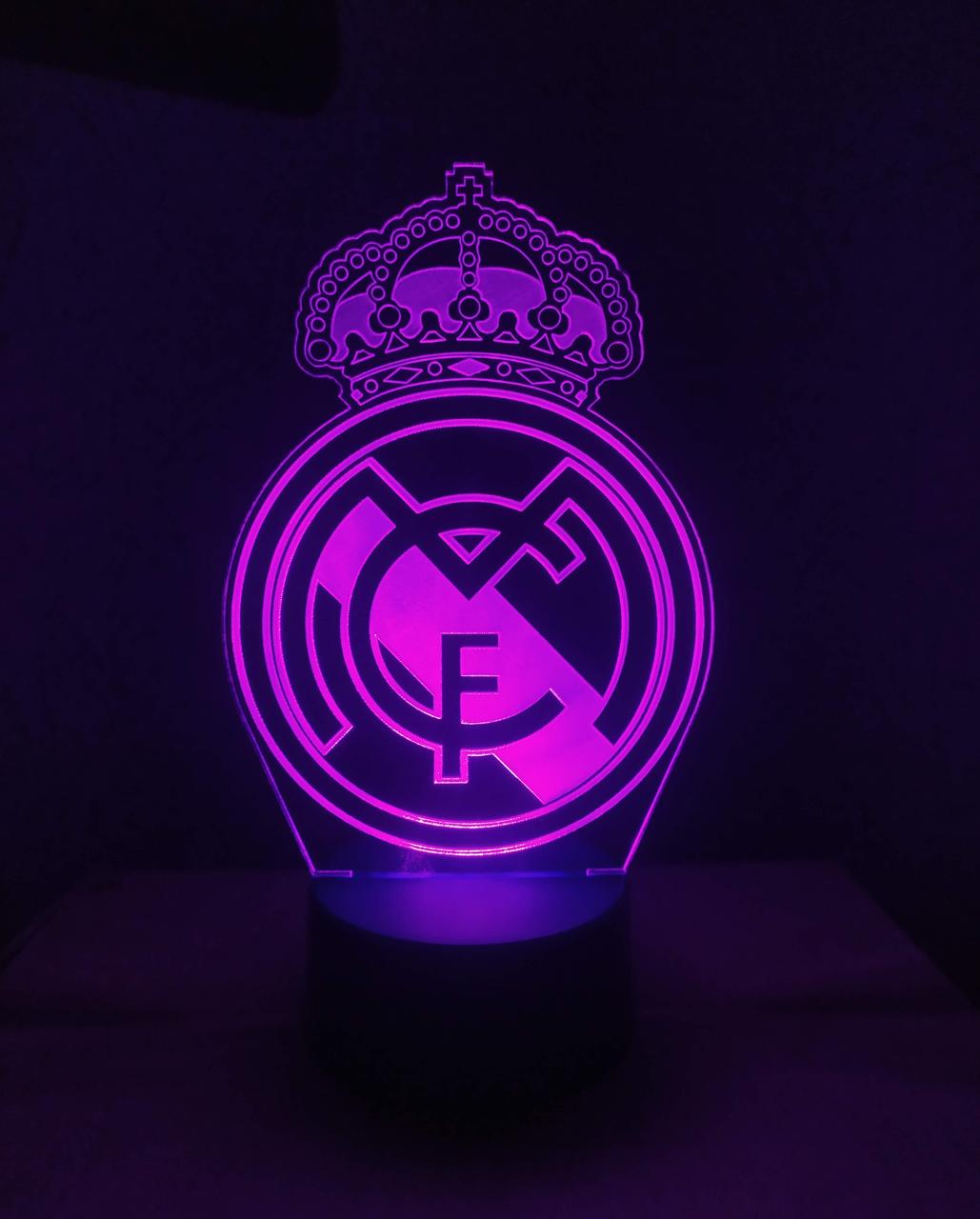 3d-светильник ФК Реал Мадрид, 3д-ночник, несколько подсветок (на пульте), подарок футбольному фанату - фото 3 - id-p1697170712