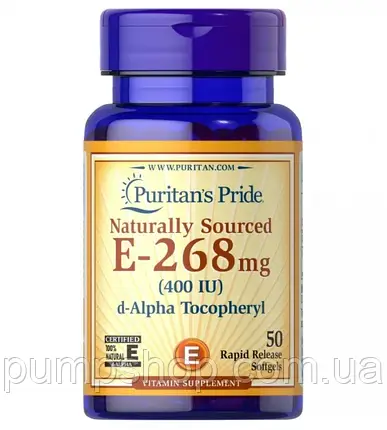 Вітамін Е-400 Puritan's Pride Naturallly Sourced Vitamin E 400 IU 50 капс., фото 2