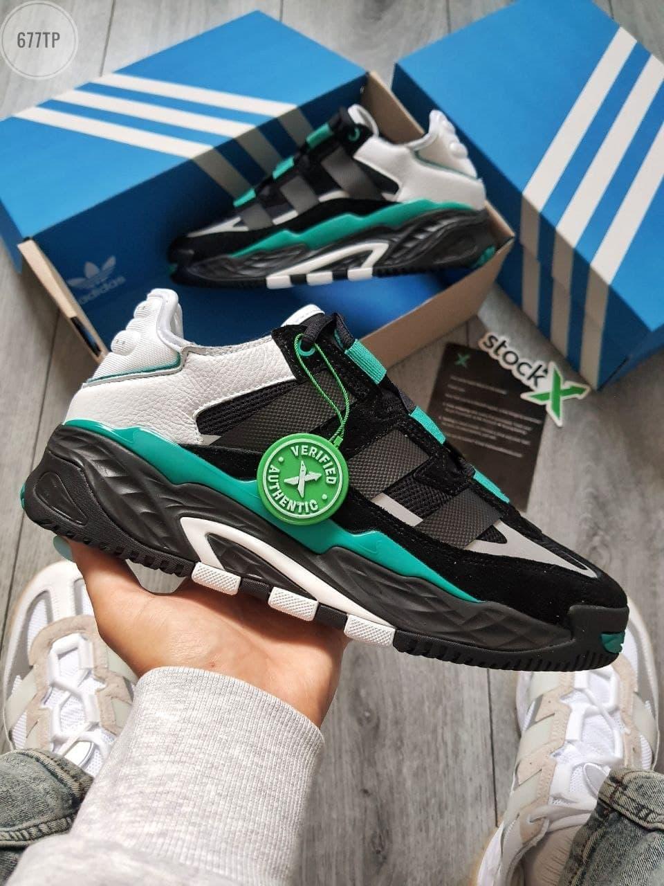 Чоловічі кросівки Adidas Niteball (чорні з зеленим і білим) якісні весняні спорт кроси 677TP топ, фото 1