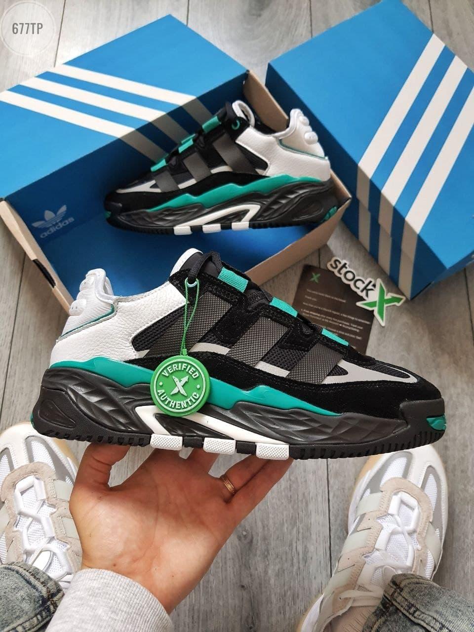 Чоловічі кросівки Adidas Niteball (чорні з зеленим і білим) спортивні кроси 677TP top