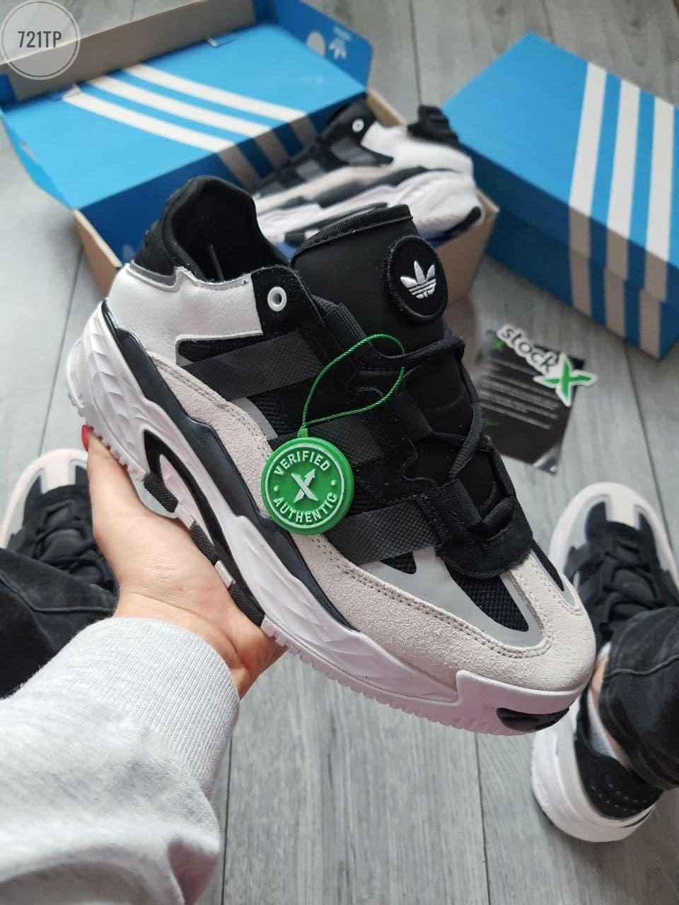 Чоловічі кросівки Adidas Niteball White/Black/Grey (білі з чорним і сірим) універсальні легкі кроси 721TP top, фото 1