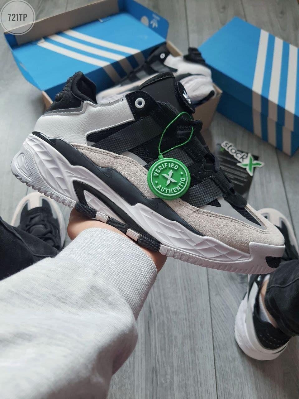 Чоловічі кросівки Adidas Niteball White/Black/Grey (білі з чорним) стильні кроси 721TP Адідас топ, фото 1