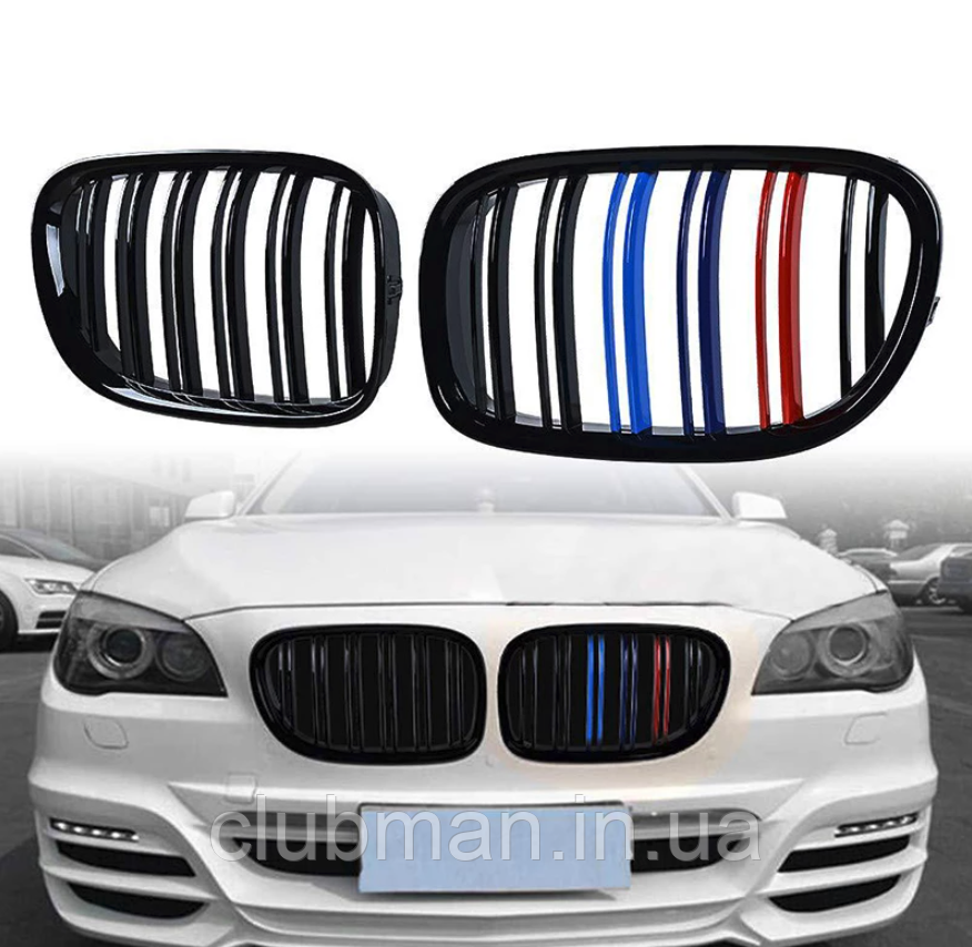 Решітка ноздрі BMW (БМВ) 7 series (F01, F02) 2008-2015 Глянець 2 ребра M-color
