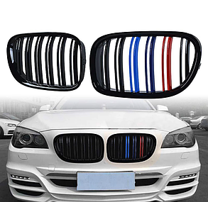 Решітка ноздрі BMW (БМВ) 7 series (F01, F02) 2008-2015 Глянець 2 ребра M-color, фото 1