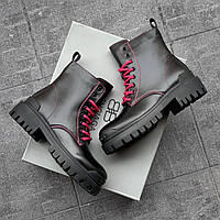 Женские ботинки Balenciaga Black/Pink Tractor Side-zip Low Boots (чёрные с розовым) молодёжные сапоги 6943 топ