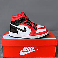 Женские кроссовки Nike Air Jordan 1 Retro High OG White Red Black (красные с белым и чёрным) высокие кеды 6923