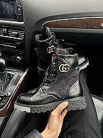 Женские зимние ботинки Gucci Boots Black Fur (чёрные) модные тёплые сапоги с мехом Gc001 топ