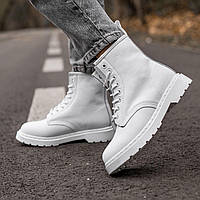 Ботинки женские зимние с мехом коричневый Dr. Martens 1460 White Winter Доктор Мартинс белые натуральная кожа