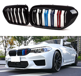 Решітка ноздрі BMW (БМВ) 5 series (G30, G31) 2017-2020 Чорний Глянець 2 ребра M-color