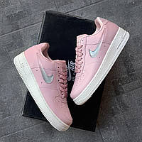 Женские кроссовки Nike Air Force 1 Pink (розовые) низкие красивые молодёжные кеды на танкетке 6464 топ