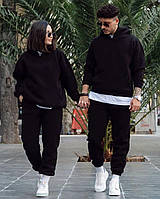 Парный спортивный костюм штаны худи базовый однотонный (черный) oc108 комплект фемели лук для парня и девушки L