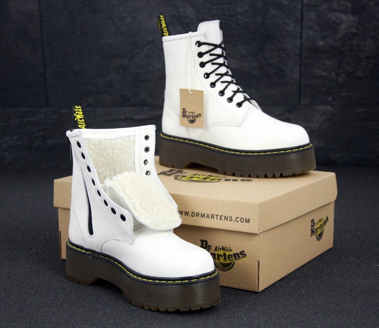 Жіночі зимові черевики Dr. Martens JADON White Black / Доктор Мартінс Жадон білі шкіряні біле хутро 37-40