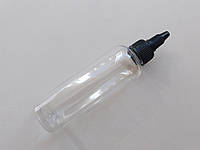 100 - 107 мл ПЭТ Прозрачный круглый с черным,белым носиком с крышкой,закруткой пластик, пластмассовый для клея