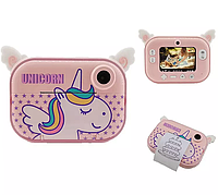 Детский фотоаппарат мгновенной печати Единорог Unicorn с Wi-fi, цвет розовый