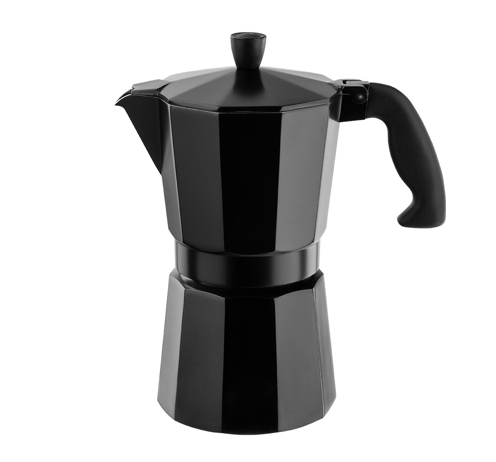 Кавоварка гейзерна алюмінієва Vinzer Moka Nero 50395, на 6 чашок, для дому та офісу
