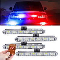 Стробоскоп "Federal Police 9206-4LED", полицейская мигалка (красно-синие 4шт, пульт ДУ, под решетку, бампер)