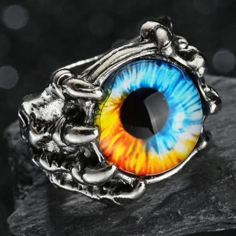 Містична чоловіча каблучка лапа дракона з жовто-блакитним оком регульована AurumLux121, фото 1