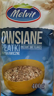 Вівсяна крупа м'яка швидкого приготування Melwit Platki Owsiane, 400 г, Польща