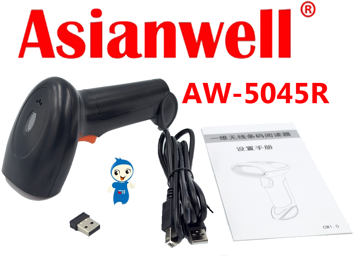 Сканер бездротовий Asianwell 5045R, receiver 2,4G; лазер, чорний