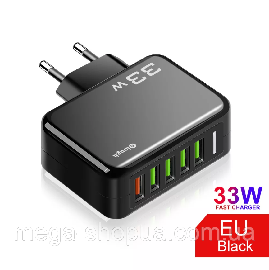 Мережевий зарядний пристрій для швидкого заряджання 33 W 5 port USB QC 3.0 XD78 зарядний блок заряджання для телефона