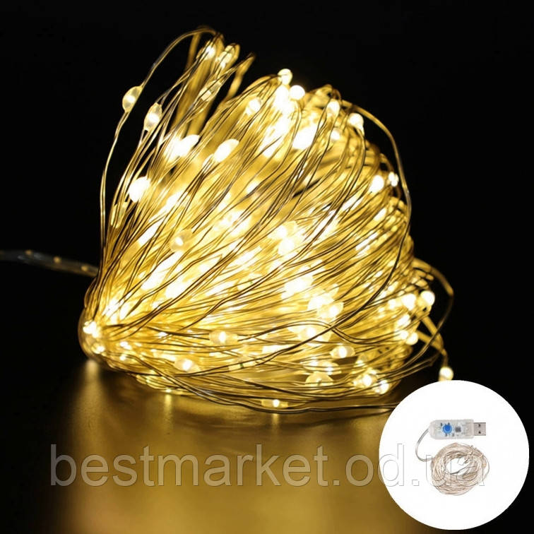 Світлодіодна Гірлянда Нитка Роса 300Led 30 м Теплий Білий від USB + пульт
