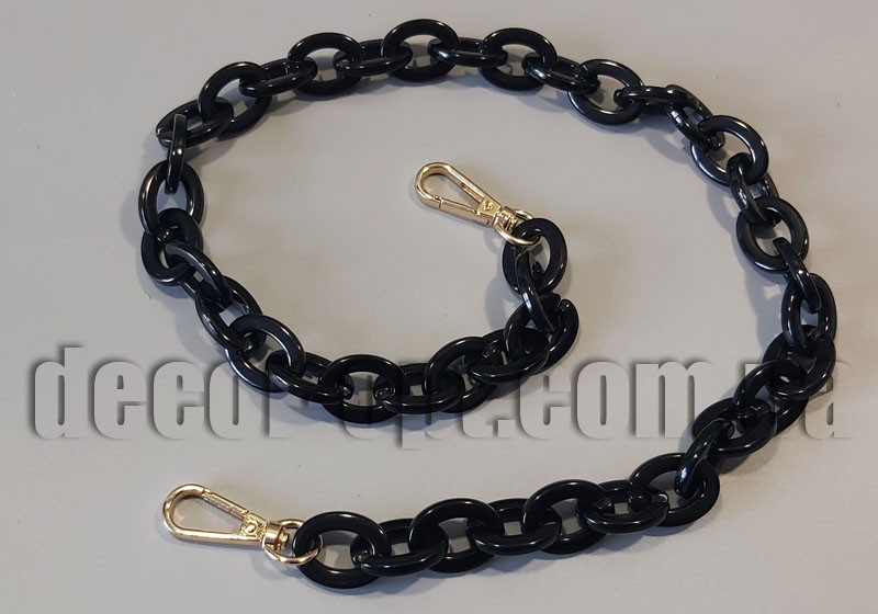 Фурнітура-ланцюжок акрилова чорна для сумки з карабінами 63/70 см
