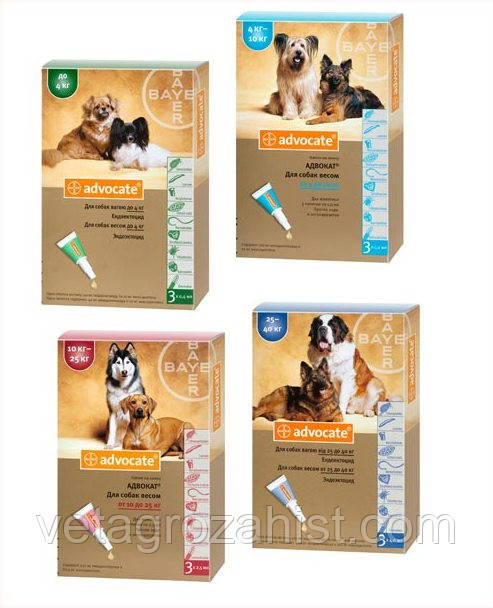 Краплі Адвокат для собак до 4 кг, 0,4 мл (1 піпетка) Bayer