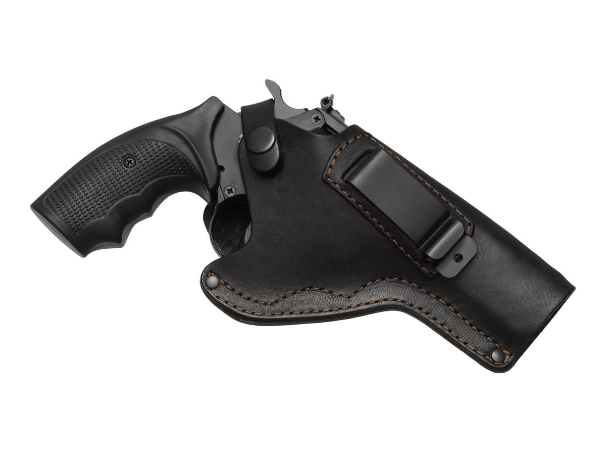 Кобура для Револьвера 4" поясна прихованого внутрішньобрючного носіння з кліпсою не формована (шкіряна, чорна) SP