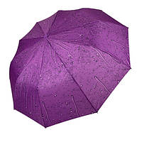 Женский зонт полуавтомат Bellissimo с каплями дождя 10 спиц антиветер складной Фиолетовый (31655)
