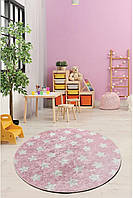 Круглий килим в дитячу "Рожеві зірочки" діаметр 150 см