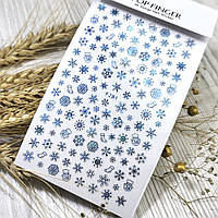Слайдер-дизайн новогодний на клейкой основе (снежинки узоры новогодние украшения ) голубые Nail stiker F281