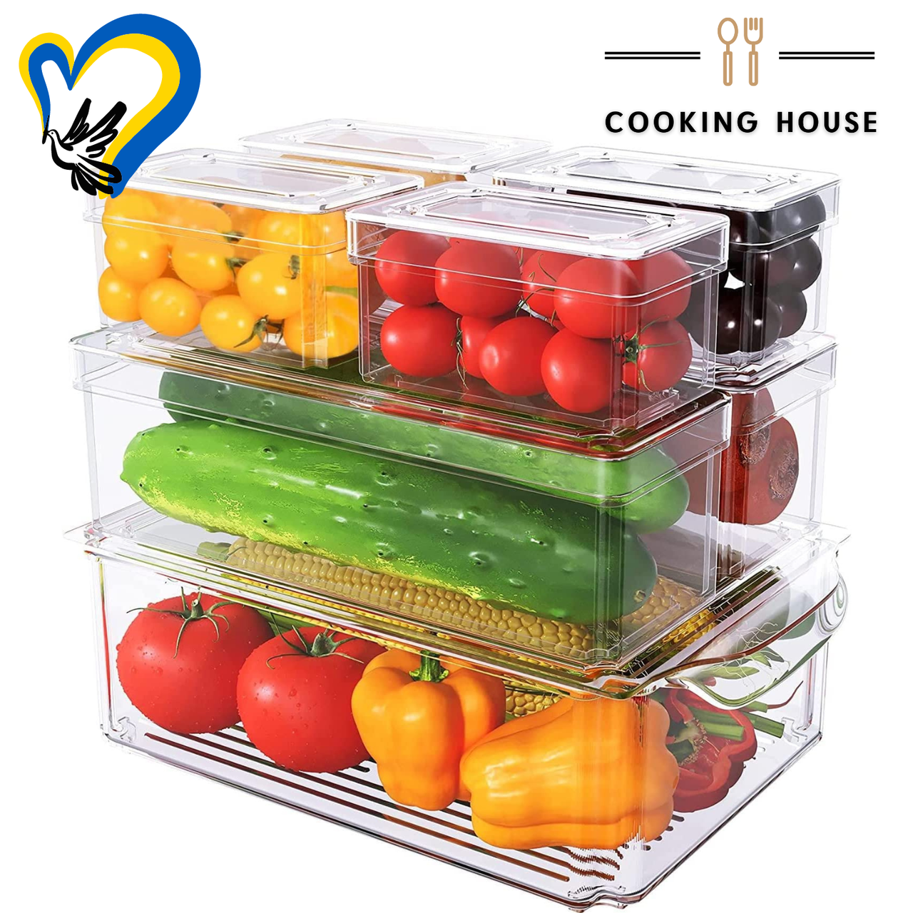 Контейнери-органайзери Cooking House на 7 шт. для холодильника з кришками для зберігання їжі