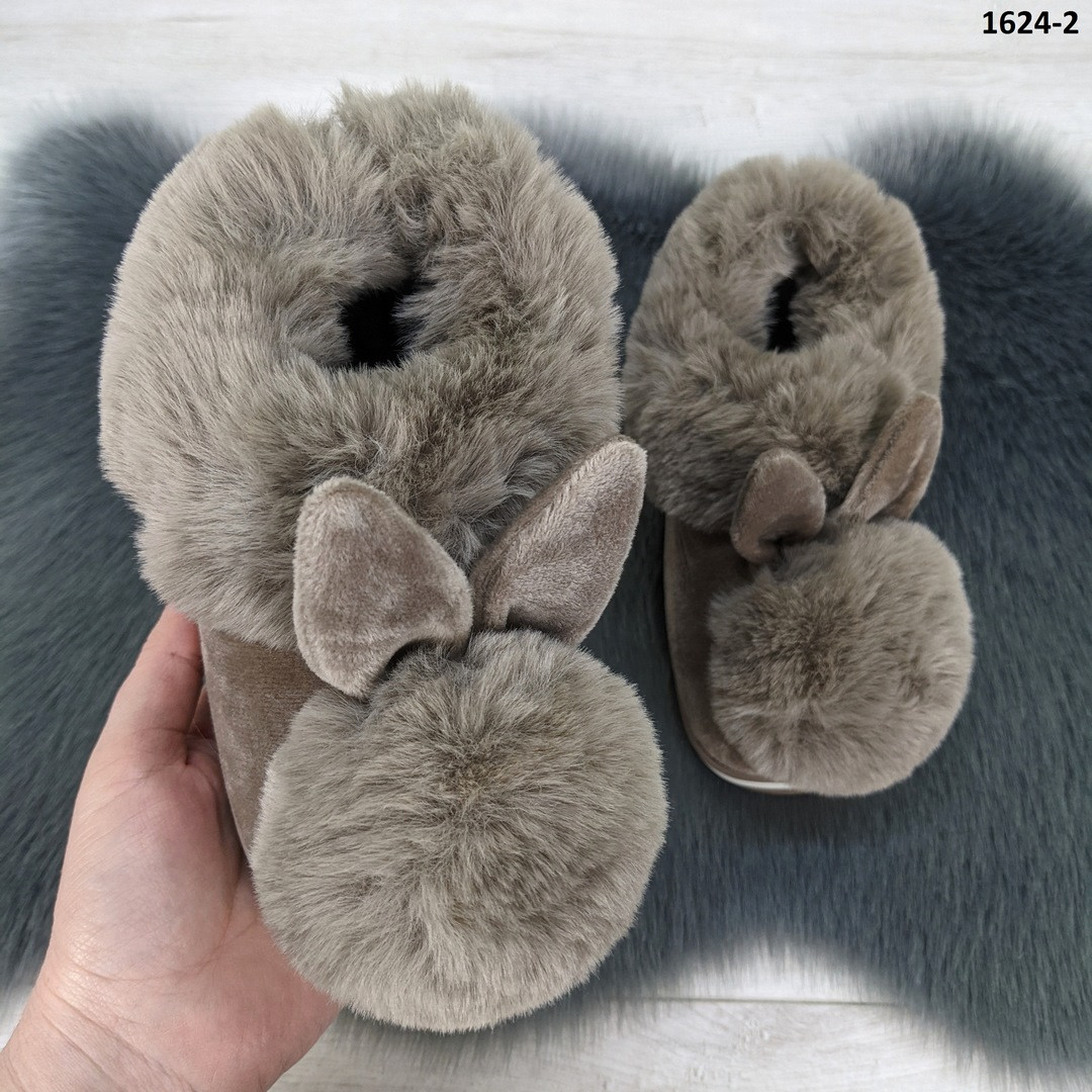 Тапочки дитячі домашні теплі закриті з вушками коричневі 1624_2