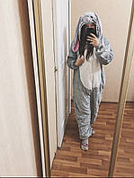 Пижама теплая Кигуруми Серый Кролик Для взрослых и детей размер Размер S , M ,L Ткань Велсофт L