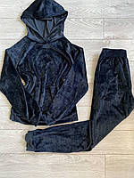 Женский спортивный теплый костюм велюровый черный