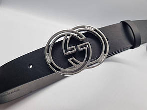Ремінь Gucci чорний зі сріблястою пряжкою GG
