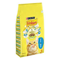 Purina Friskies сухой корм для взрослых котов с лососем и овощами, 10 кг