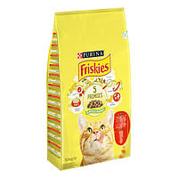 Purina Friskies сухой корм для взрослых котов с говядиной, курицей и овощами, 10 кг