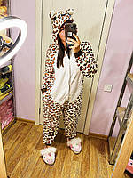 Пижама теплая Кигуруми Леопард Для взрослых и детей размер Размер S , M ,L Ткань Велсофт M