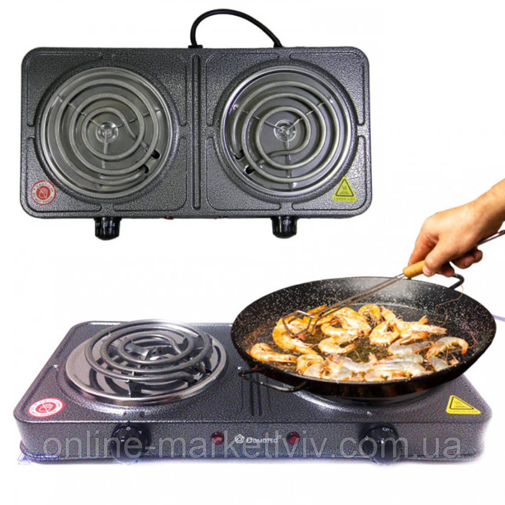 Настільна електроплита Domotec MS 5802 на 2 конфорки / Електрична спіральна плита, фото 1