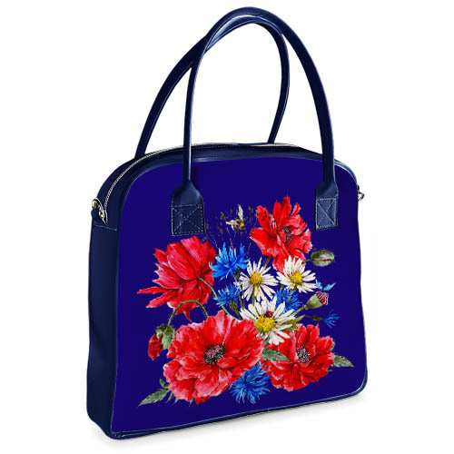 Сумка жіноча велика Oxford Маки, ромашки та волошки 32x30x9 см (OXF_22S013_SI), фото 1