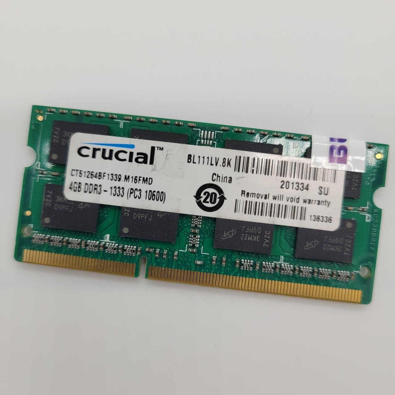 Оперативна пам' ять ноутбука Crucial SODIM DDR3 4Gb 1333MHz 10600S 2R8 CL9 (CT51264BF1339.M16FMD) Б/В