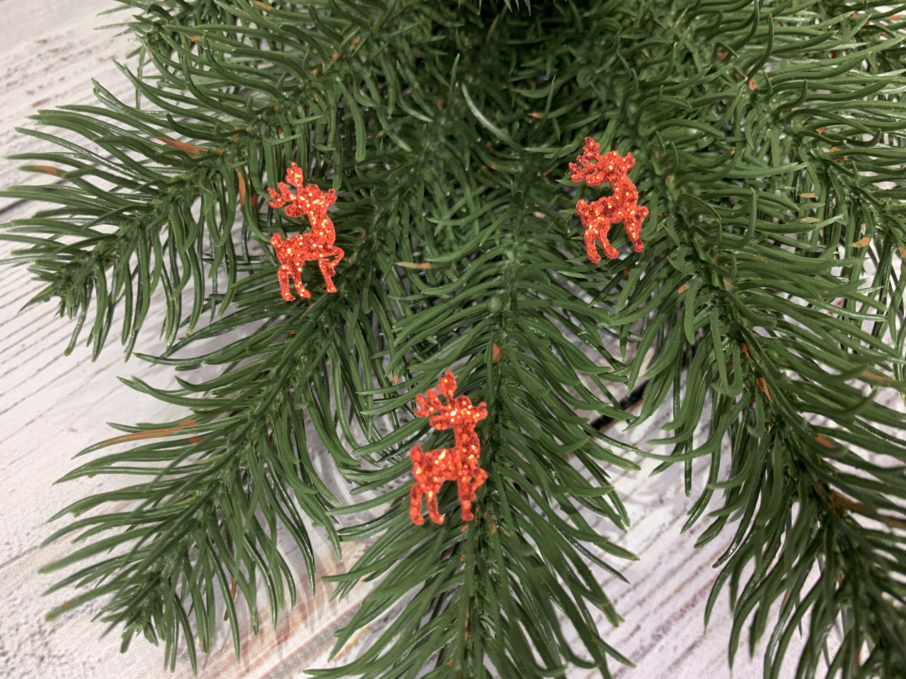 Декор новорічний Олень із фетру 3.5 см. Червоний у глітері (пач. 5 шт)., фото 1